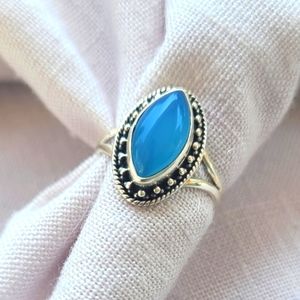 Blue Chalcedony Gemstone Ring 925 Sterling Silver